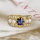Antique Georgian Sapphire Engagement Ring, Victorian Sapphire Pearl Ring, 18k Gold Pearl Engagement Ring, Antique Engagement Ring, Austen