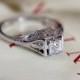 Antique Art Deco Diamond Engagement Ring 18k White Gold Diamond Engagement Wedding Ring Antique Filigree Old European Cut Diamond Wedding