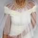 Tulle Bridal Cape Bolero, Express Shipping, Pearl Beaded Collar Capelet, Dress Cover-up, Romantic Modern Summer Weddings Party Wear Stole