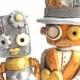 Metallic Steampunk Robots in Love Wedding Cake Topper on Gear Base