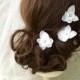 white flower, bridal, hair pins, wedding, hair accessory, rhinestone, hair pins, bridesmaids pins, hair, flower, weddings, bobby pins, ivory