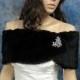 Black faux fur wrap bridal shrug stole shawl FW006-Black