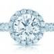 1.50 carat 7.5mm Forever One Moissanite & Diamond Halo Ring - Scalloped Halo - Diamond Wedding Rings for Women - Moissanite Jewelry -Raven Fine Jewelers