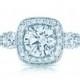 Forever One Moissanite & Diamond Halo Ring - Three Stone Ring - Moissanite Wedding Rings for Women - Engagement Rings for Her - UK, USA, Canada, New York, Los Angeles