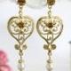 Chandelier Bridal Earrings, Crystal Bridal Earrings, Gold Bridal Earrings, Chandelier Wedding Earrings, Heart earrings