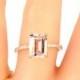 14K Rose Gold Emerald Cut Morganite and Diamond Engagement Ring Wedding Ring Anniversary Ring Promise Ring Solitaire Ring Yellow Gold White