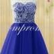 Royal blue Short Prom Dress, White/Ivory Lace Prom Dress, Homecoming Dress, Bridesmaid Dress, Party Dress,  custom for buyer C1803