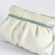 Makeup Bag Pleated Wristlet Pouch Clutch Laces Stripe Ivory Pastel Bridesmaid Gift Linen Cotton
