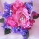 Wedding Bridal Bouquet Package Pink Open Roses Lilacs Orchids  Pearls Boutonniere  BB#125