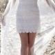 Vintage Inspired HIgh Neck Wedding Dress Crochet Lace Cap Sleeve Short Ivory Bohemian Gown