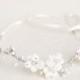 Bridal velvet flower crown, white floral headband, wedding hair wreath, crystal pearl halo, bride hair accessory - Style 321