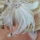 Ivory  bridal hair fascinator, feathers french net rhinestone jewel - feathered fascinator wedding hair clip
