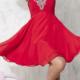 Beads A-line Short Length Red Chiffon Sweetheart Lace Up Sleeveless