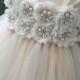 Ivory Champagne Flower Girl Dress/ ivory flower girl dress/ champagne flower girl dress/ weddingn dress/ junior bridesmaid dress/ lace