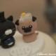 Pug and Cat wedding cake topper-----Lovely cat and dog Wedding Cake Topper---k887