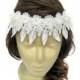 White Lace Headband Boho Bridal Headpiece Bridesmaid Headband Beaded Pearl Lace Circlet Headband Hippie Lace Flower Wedding Hair Accessory