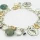 Green agate Bracelet, Silver coin Bracelet, Pearls agate Bracelet, Silver Charm Bracelet, Silver Pearl Bracelet, Agate Charm Bracelet