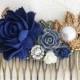 Navy Blue Wedding Hair Accessories Dark Blue Flower Bridal Hair Comb Elegant Romantic Headpiece Rustic Hair Slide with Rhinestone Pearl