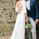 H1564 Simple elegant backless wedding dress with sleeves