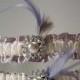 wedding garter set Claire de Lune wedding Garter set a Peterene design  feathers and bling Hollywood
