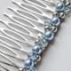 Light Blue Grey Pearl Crystal Hair Comb - Something Blue Swarovski Wedding Bridal Hair Accessory