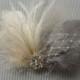 Wedding Bridal Hair Accessories Bride Feather Fascinator, Feather Hair Piece, ivory, grey, feather hair clip gray