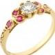 Diamond Engagement Ring, Diamond Ruby Ring, Vintage Style, Gold Engagement Ring, Floral Diamond Ring, Antique Style, Unique Engagement Ring