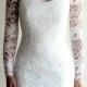 Short Wedding Dress with Sleeves and Illusion Neckline and Illusion Back, Reception Lace Dress, See-through Lace Dress
