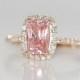 Reserved Down Payment -Rose Gold Ring Engagement Ring. Peach Sapphire 1.63ct Cushion Sapphire Diamond Ring