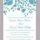 DIY Wedding Invitation Template Editable Word File Instant Download Printable Teal Blue Invitation Elegant Flower Wedding Invitation