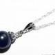 Navy Blue Pearl Drop Flower Girl Necklace Swarovski Night Blue Pearl Sterling Silver Necklace Dark Blue Single Pearl Flower Girl Necklace