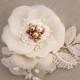 Vinatge Inspired Wedding Hair Accessory, Wedding Headpiece, Gold Bridal Headpiece, Ivory Bridal Hair Flower, Wedding Hair Flower with Pearl