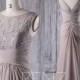 2016 Medium Gray Chiffon Bridesmaid Dress, Lace Illusion Neck MOB Wedding Dress, High Low Prom Dress, Mother of the Bride dress (H180)