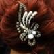 Bridal Headpiece, Pearl Wedding Hair Clip, Crystal Hair Pin, Bow Hair Pin, Vintage Style Gold Hair Accessory, Wedding Hair Accessories