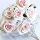 White with Pale Pink Roses Set, Wedding Hair Accessories, Wedding Hair Accessory, Bridesmaid Jewelry, Bridal hair pins, set of 5 pins
