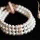SET! Wedding set! Bridal Swarovski Pearl Bracelet&Earrings SET 3 strands swarovski pearl rose gold Vintage Style wedding Bracelet