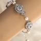 Bridal Swarovski Pearl Wedding Bracelet, Vintage Style statement wedding Bracelet, swarovski pearls and CZ crystal Bracelet Cuff