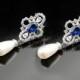 Statement wedding Bridal earring Swarovski crystal Vintage Wedding Earrings,Sapphire Cubic Zirconia and pearl Wedding Bridal.