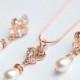 Statement Wedding Earrings, Bridal Dangle Earrings rose gold set with cubic zirconia Crystal Bridal Jewelry