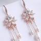 Bridal Earrings, Wedding Earrings, Rose Gold plated Swarovski Pearls Crystal Earrings, Vintage Style Earrings, Wedding Jewelry,