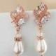 Statement Wedding Earrings, Bridal Dangle Earrings Rose Gold SET with cubic zirconia Crystal Bridal Jewelry