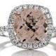Halo Engagement Ring 14kt White Gold 8mm Pink Peach Cushion Cut Center and Genuine Diamonds Halo Engagement Ring Wedding Ring