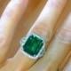Emerald Engagement Ring Split Shank 18K White Gold 13x11mm 9ct Emerald Cut Halo with  FSI1 Diamond Wedding Ring Anniversary Ring