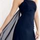 One Shoulder Navy Sleeveless Ruched Chiffon Floor Length