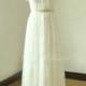 Ivory A line beach lace wedding dress, wedding gown with champange sash