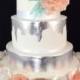 Coral And Mint Wafer Paper Wedding Cake With Silver Leaf