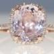 Sapphire Engagement Ring 14k Rose Gold Diamond Ring 3.4ct Cushion Mauve Blush Ice Peach Champagne Sapphire