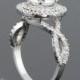 Engagement Ring with CZ Center Stone Diamond Double Halo and Twisted Shank, Diamond Alternative Engagement Ring - LS1914