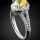 Yellow Sapphire Ring, Yellow Sapphire Engagement Ring with Diamond Halo and Split Shank - LS843