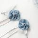 Blue wedding hairpins, pair of flowers with blue and ivory beads and lace, bridal Something Blue or also for Bridesmaids, or gift for brides